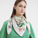 селадон Жени копринен шал колекция пролет/лято 2023 90 аксесоари Longchamp 6084PZ1051 - Image 2
