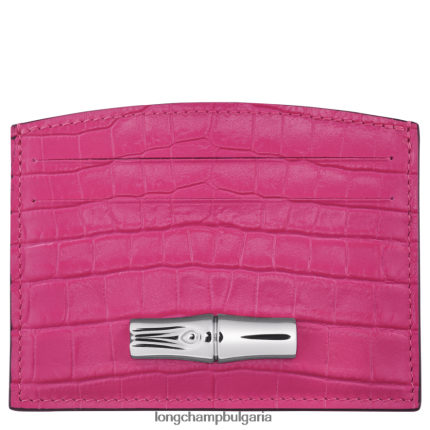 фуксия Жени държач за карта Roseau кожени изделия Longchamp 6084PZ642