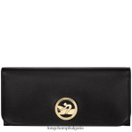 черен Жени бокс-трот континентален портфейл кожени изделия Longchamp 6084PZ558
