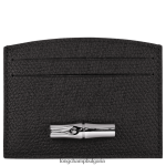 черен Жени държач за карта Roseau кожени изделия Longchamp 6084PZ636