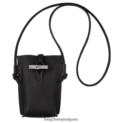 черен Жени калъф за телефон roseau с дантела кожени изделия Longchamp 6084PZ683