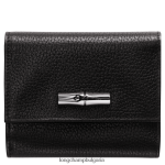 черен Жени компактен портфейл Roseau Essential кожени изделия Longchamp 6084PZ568