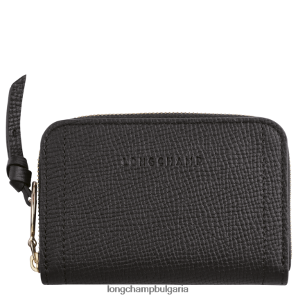 черен Жени пощенска кутия портмоне за монети кожени изделия Longchamp 6084PZ536