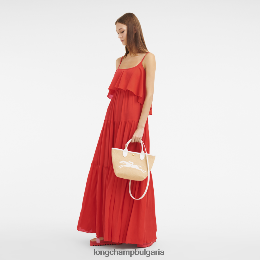 бяло Жени le panier pliage кошница чанта чанти Longchamp 6084PZ63