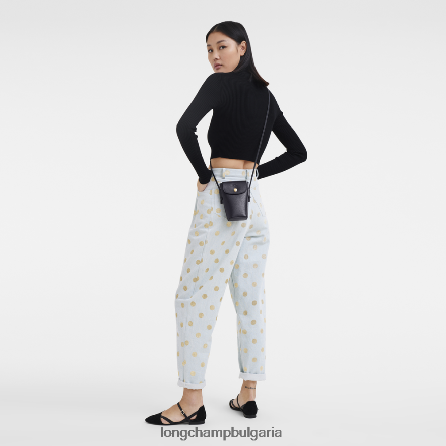 черен Жени калъф за телефон epure с кожена дантела кожени изделия Longchamp 6084PZ706