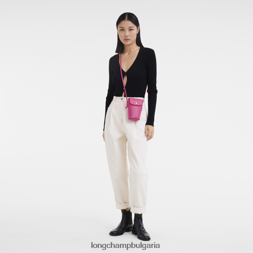 фуксия Жени калъф за телефон epure с кожена дантела кожени изделия Longchamp 6084PZ710