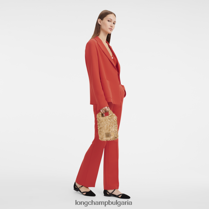 злато Жени торбичка за колекция le pliage кожени изделия Longchamp 6084PZ221