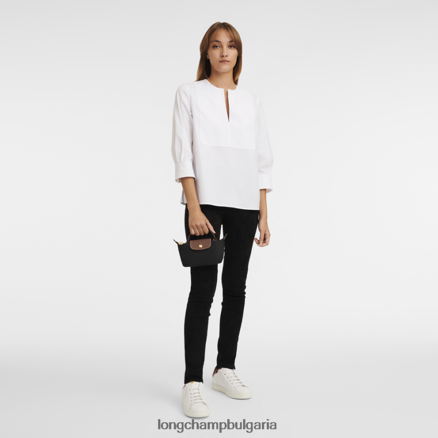 черен Жени le pliage оригинална торбичка с дръжка кожени изделия Longchamp 6084PZ662