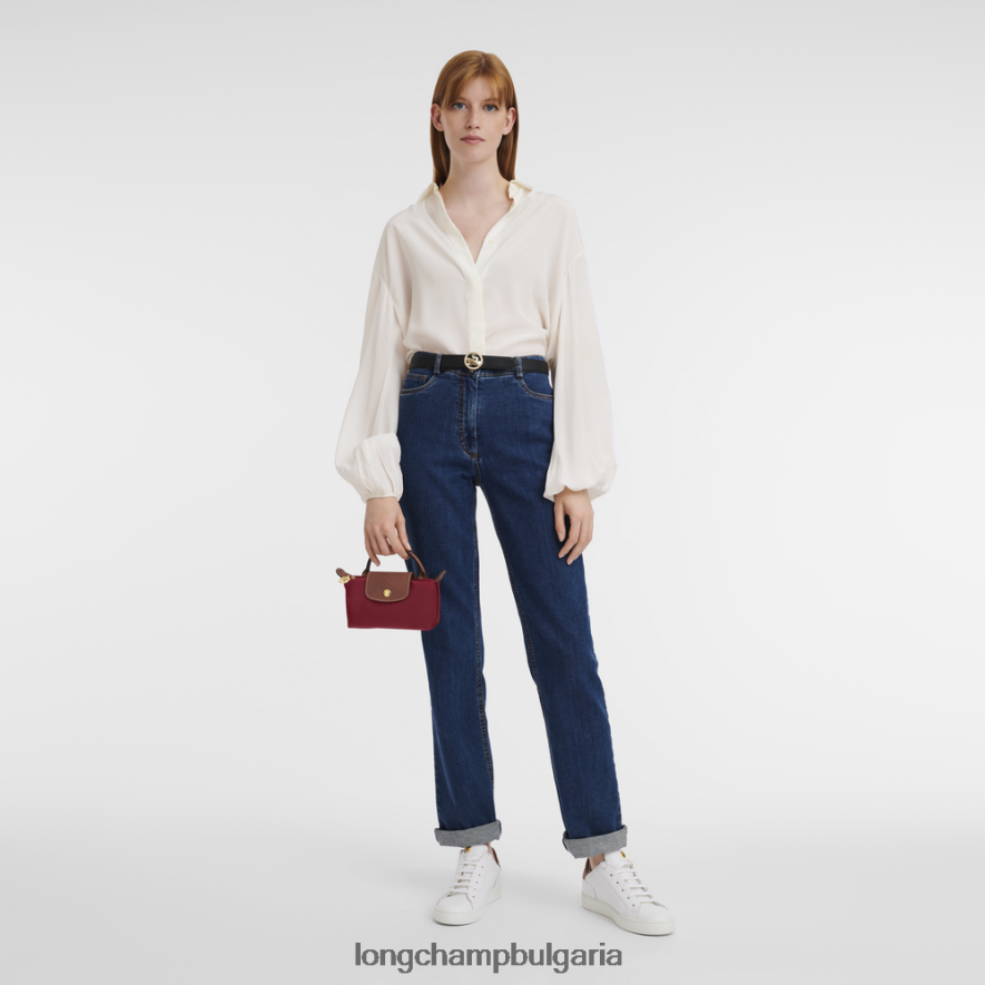 червен Жени le pliage оригинална торбичка с дръжка кожени изделия Longchamp 6084PZ664
