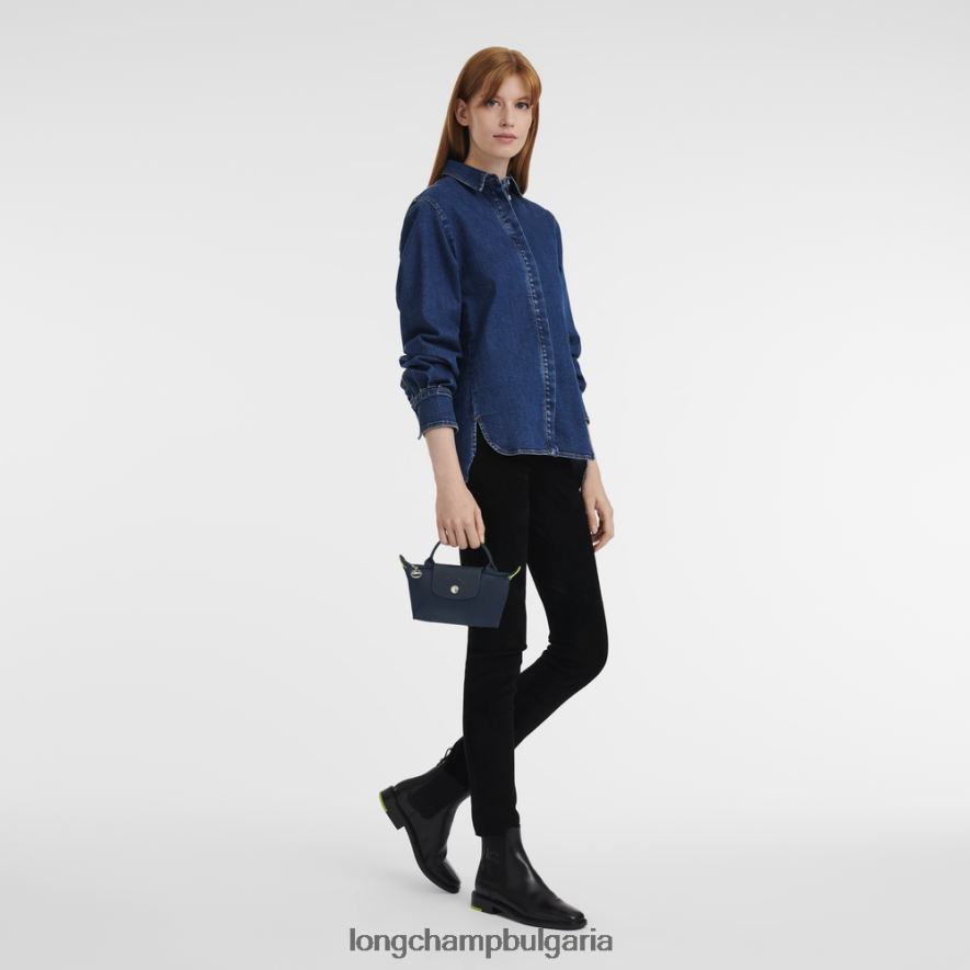 военноморски флот Жени le pliage зелена торбичка с дръжка кожени изделия Longchamp 6084PZ673