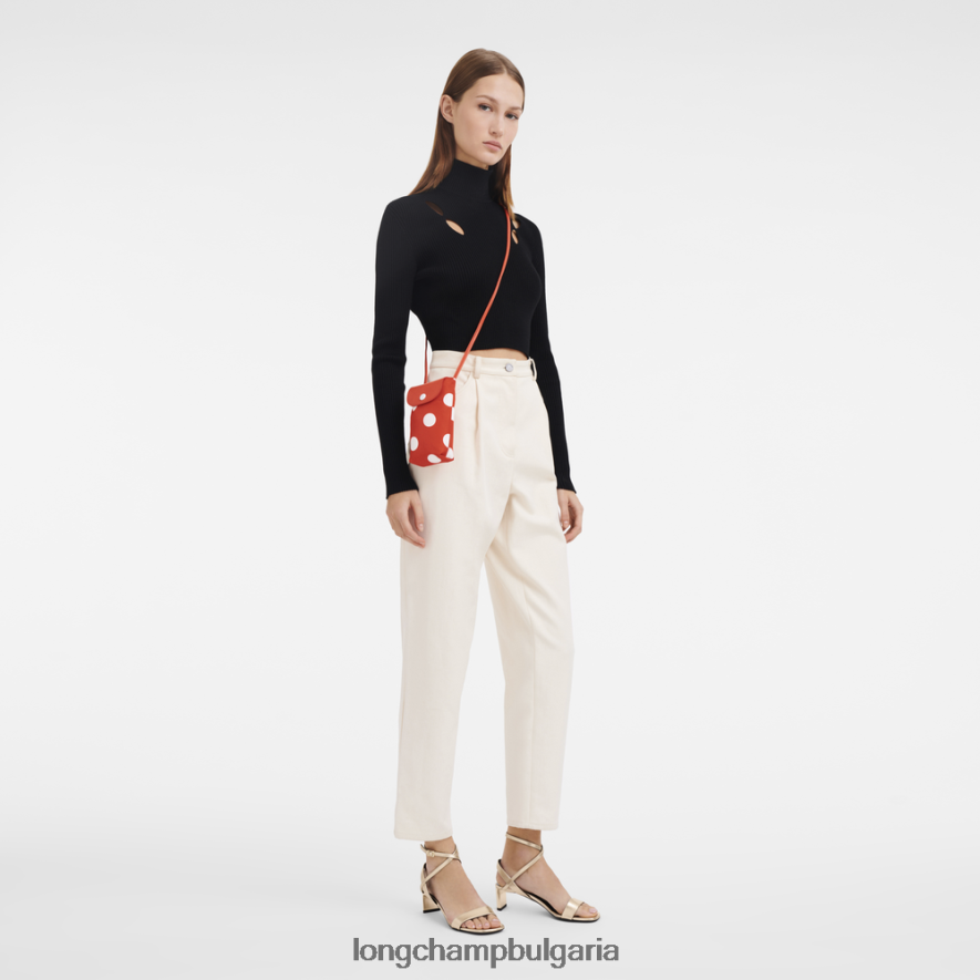 оранжево Жени колекция le pliage калъф за телефон с кожена дантела кожени изделия Longchamp 6084PZ676