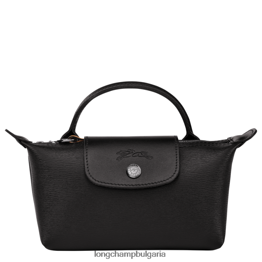 черен Жени градска торбичка le pliage с дръжка кожени изделия Longchamp 6084PZ678