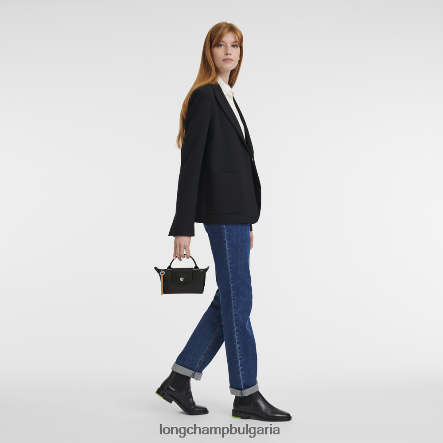 черен Жени градска торбичка le pliage с дръжка кожени изделия Longchamp 6084PZ678