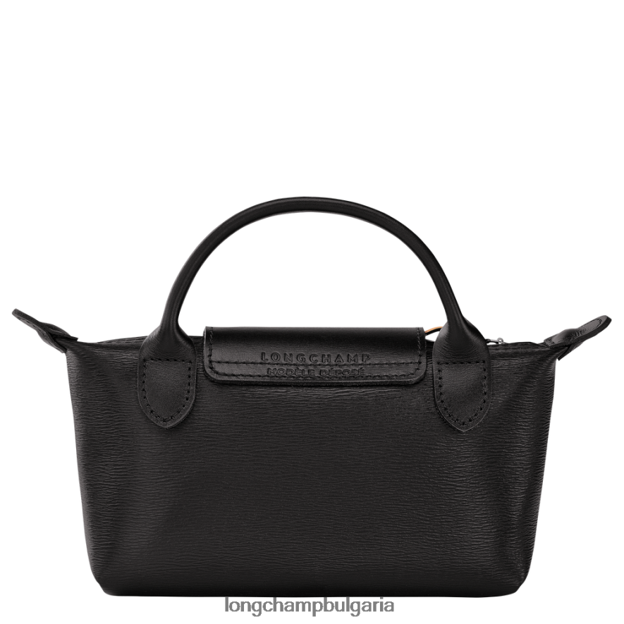 черен Жени градска торбичка le pliage с дръжка кожени изделия Longchamp 6084PZ678