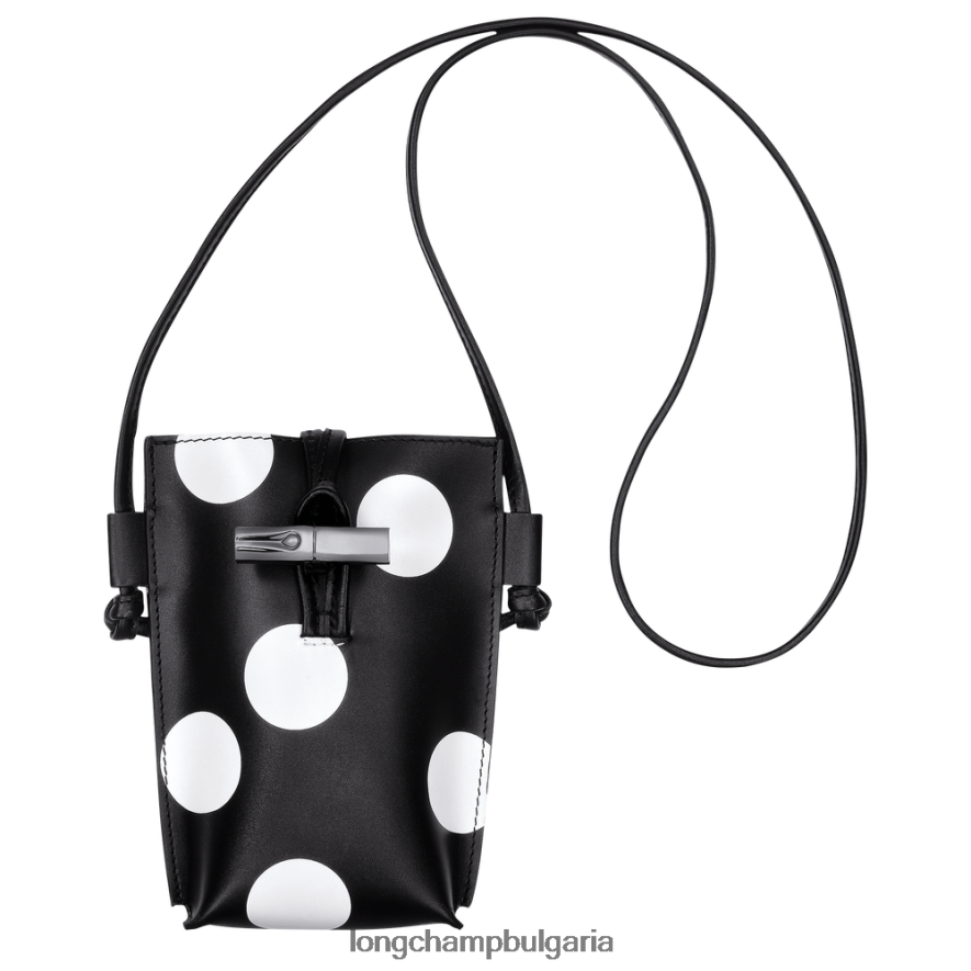 черен Жени калъф за телефон roseau с кожена дантела кожени изделия Longchamp 6084PZ682