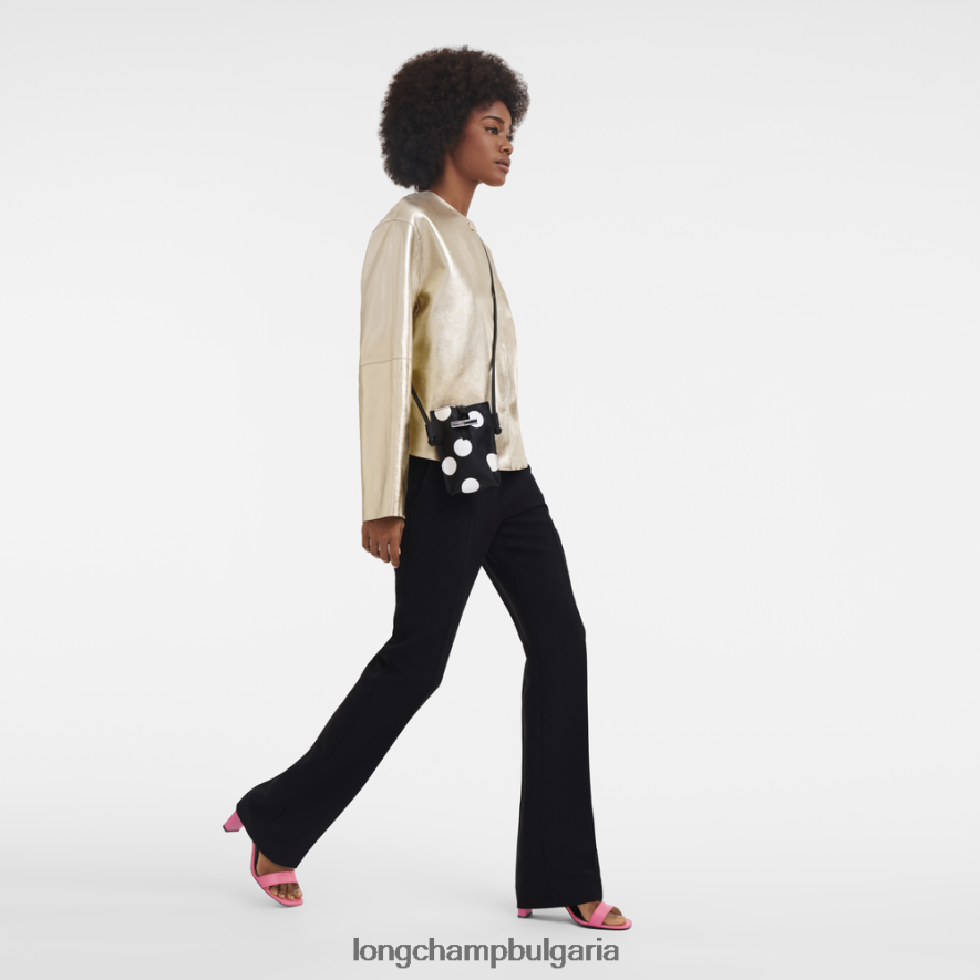 черен Жени калъф за телефон roseau с кожена дантела кожени изделия Longchamp 6084PZ682