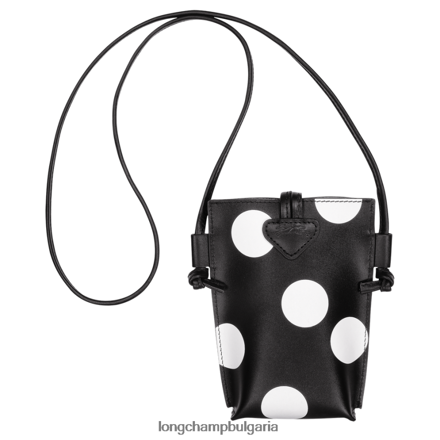 черен Жени калъф за телефон roseau с кожена дантела кожени изделия Longchamp 6084PZ682