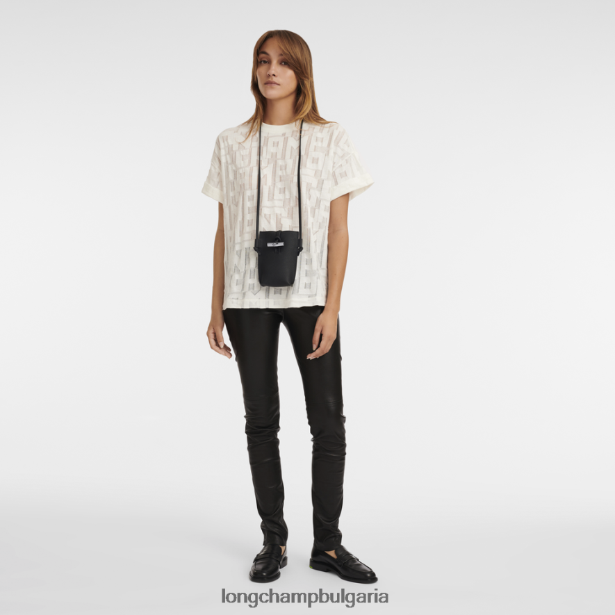 черен Жени калъф за телефон roseau с дантела кожени изделия Longchamp 6084PZ683