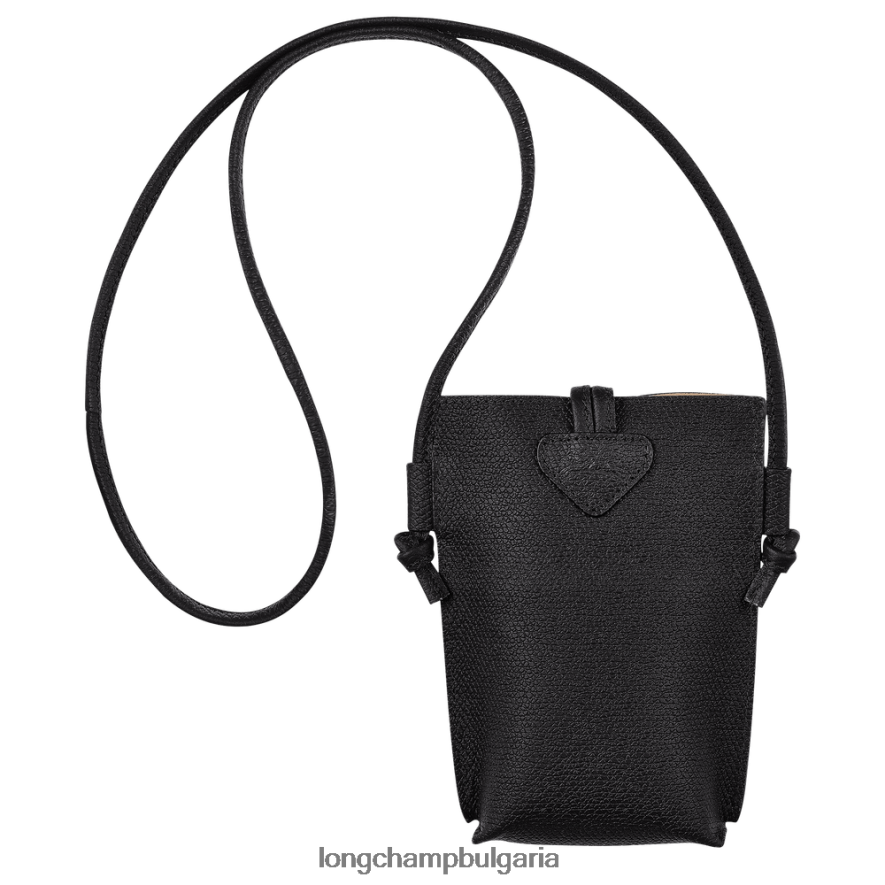 черен Жени калъф за телефон roseau с дантела кожени изделия Longchamp 6084PZ683