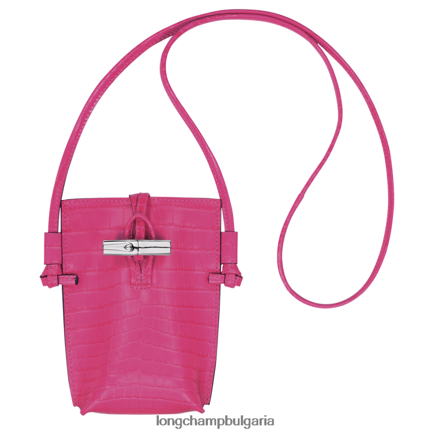 фуксия Жени калъф за телефон roseau croco с дантела кожени изделия Longchamp 6084PZ689