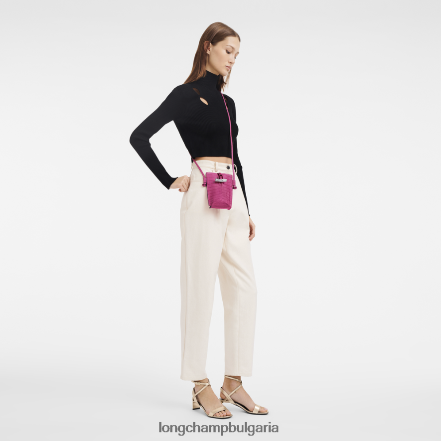 фуксия Жени калъф за телефон roseau croco с дантела кожени изделия Longchamp 6084PZ689