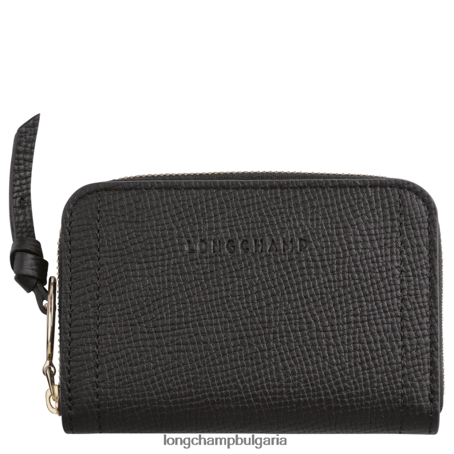 черен Жени пощенска кутия портмоне за монети кожени изделия Longchamp 6084PZ536