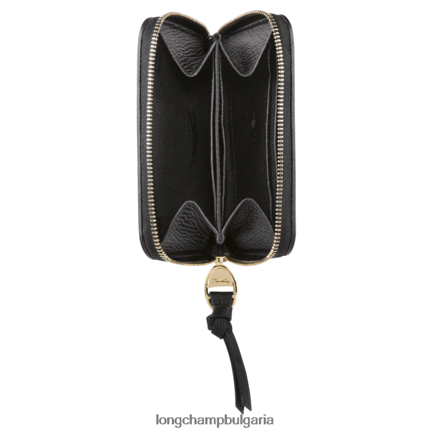 черен Жени пощенска кутия портмоне за монети кожени изделия Longchamp 6084PZ536