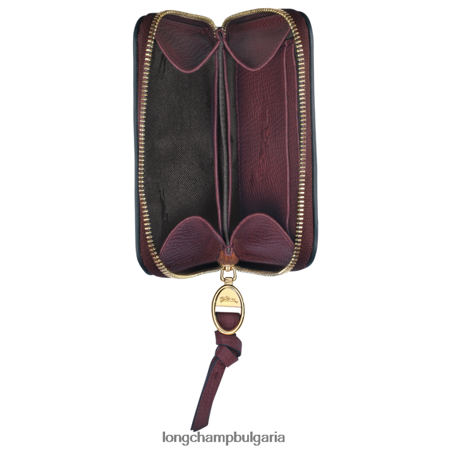 бордо Жени пощенска кутия портмоне за монети кожени изделия Longchamp 6084PZ537