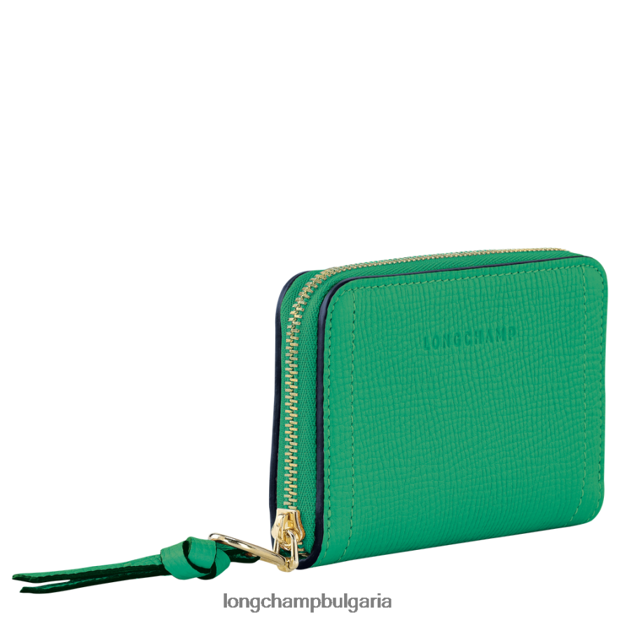 трева/зелена светлина Жени пощенска кутия портмоне за монети кожени изделия Longchamp 6084PZ540