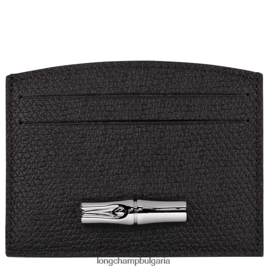 черен Жени държач за карта Roseau кожени изделия Longchamp 6084PZ636