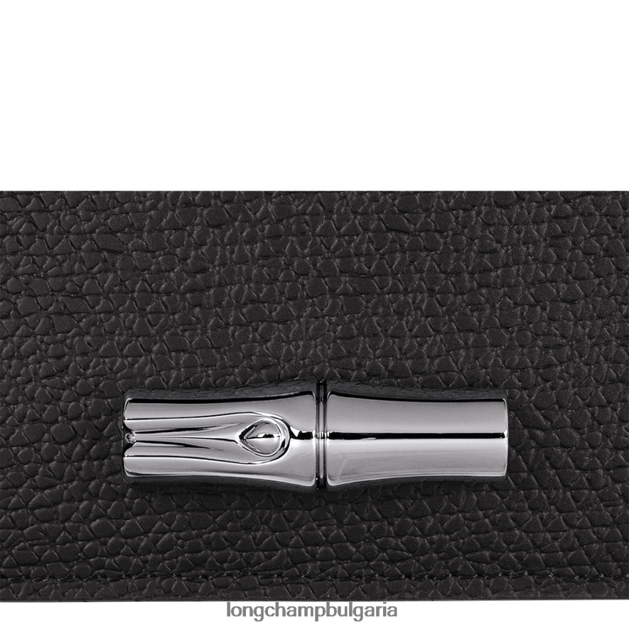 черен Жени държач за карта Roseau кожени изделия Longchamp 6084PZ636