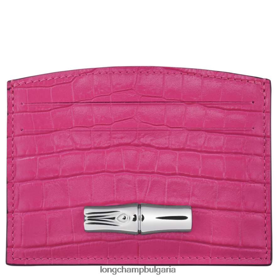 фуксия Жени държач за карта Roseau кожени изделия Longchamp 6084PZ642