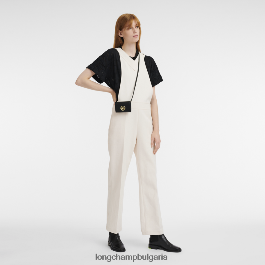 черен Жени портмоне за монети box-trot с презрамка кожени изделия Longchamp 6084PZ516