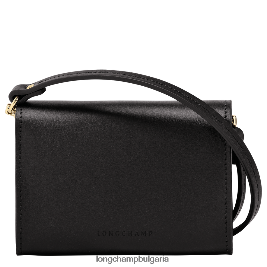 черен Жени портмоне за монети box-trot с презрамка кожени изделия Longchamp 6084PZ516