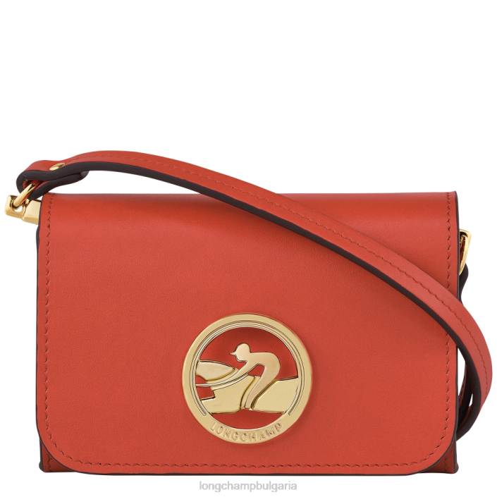 оранжево Жени портмоне за монети box-trot с презрамка кожени изделия Longchamp 6084PZ517