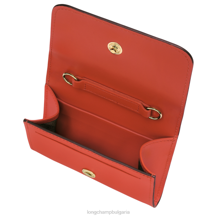 оранжево Жени портмоне за монети box-trot с презрамка кожени изделия Longchamp 6084PZ517