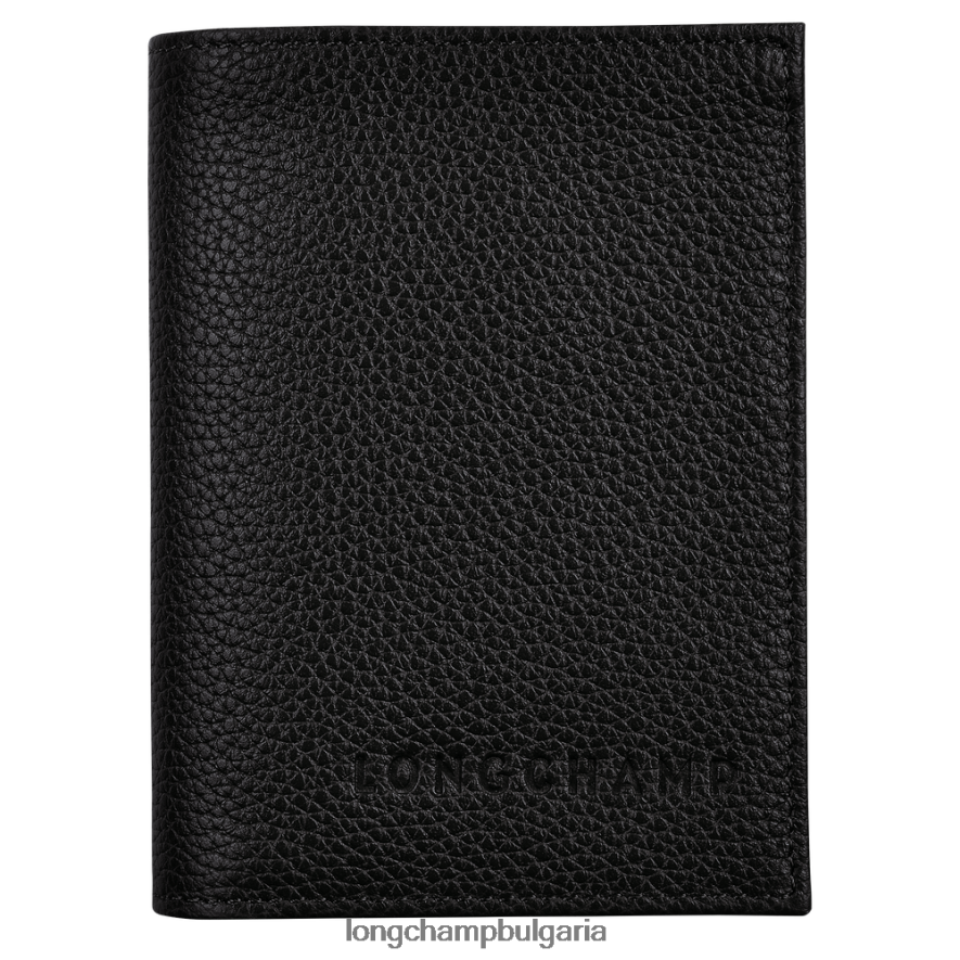черен Жени притежател на карта le foulonne кожени изделия Longchamp 6084PZ657