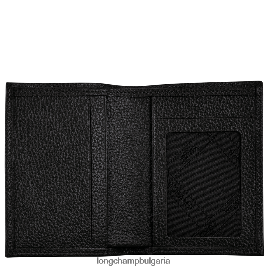 черен Жени притежател на карта le foulonne кожени изделия Longchamp 6084PZ657