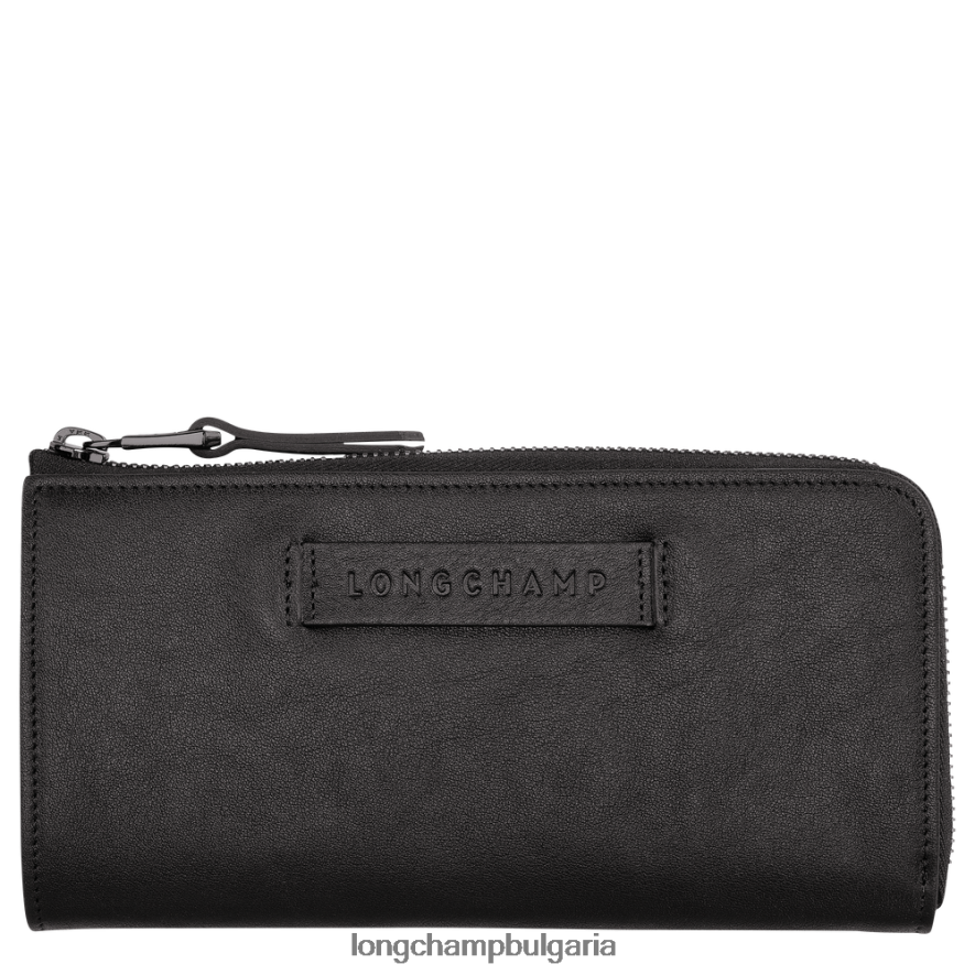 черен Жени 3d портфейл с цип наоколо кожени изделия Longchamp 6084PZ620