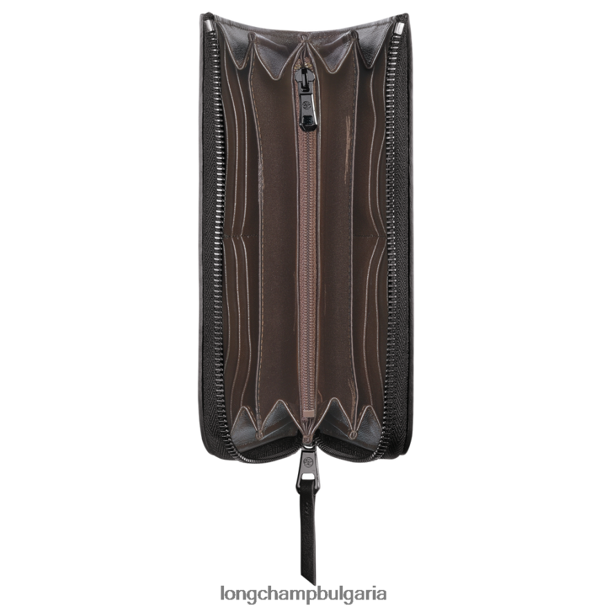 черен Жени 3d портфейл с цип наоколо кожени изделия Longchamp 6084PZ620