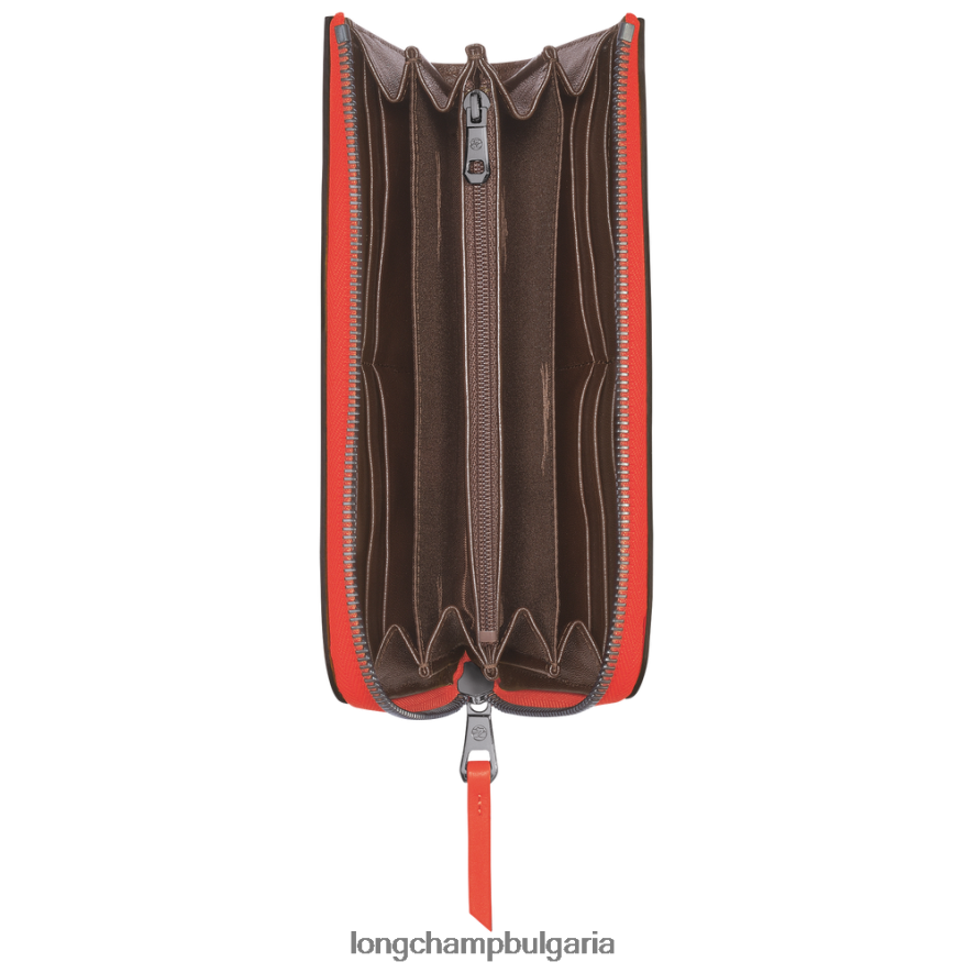 оранжево Жени 3d портфейл с цип наоколо кожени изделия Longchamp 6084PZ623