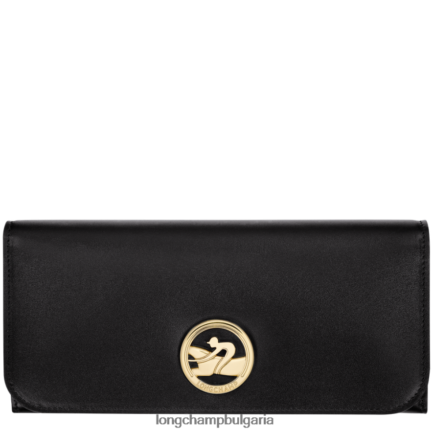 черен Жени бокс-трот континентален портфейл кожени изделия Longchamp 6084PZ558