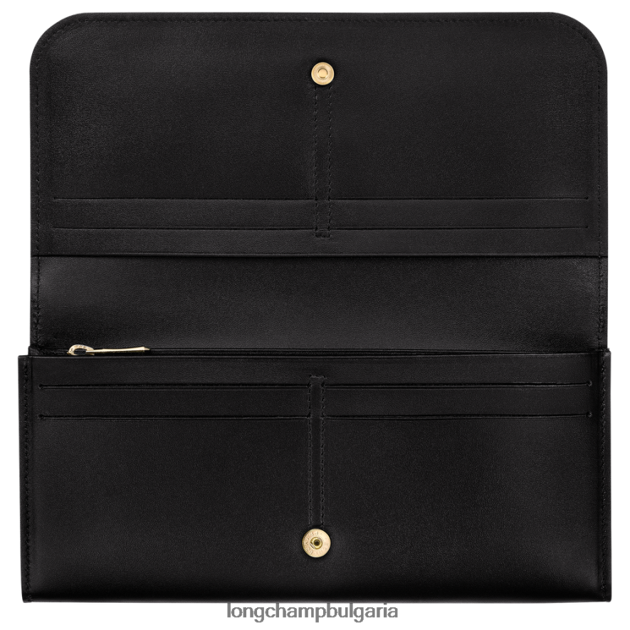 черен Жени бокс-трот континентален портфейл кожени изделия Longchamp 6084PZ558