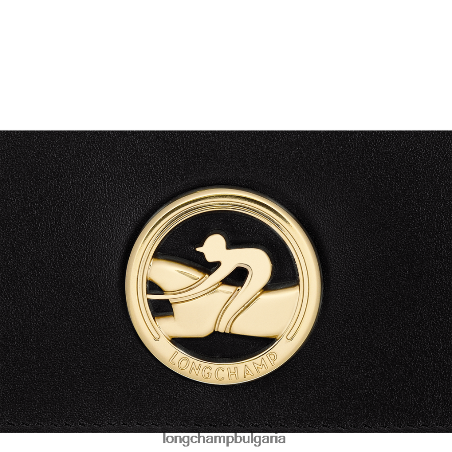 черен Жени бокс-трот континентален портфейл кожени изделия Longchamp 6084PZ558