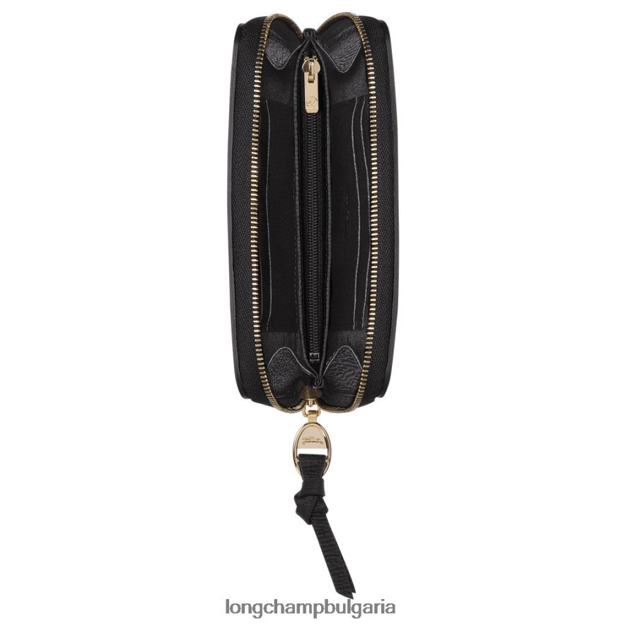 черен Жени портфейл за пощенска кутия кожени изделия Longchamp 6084PZ613