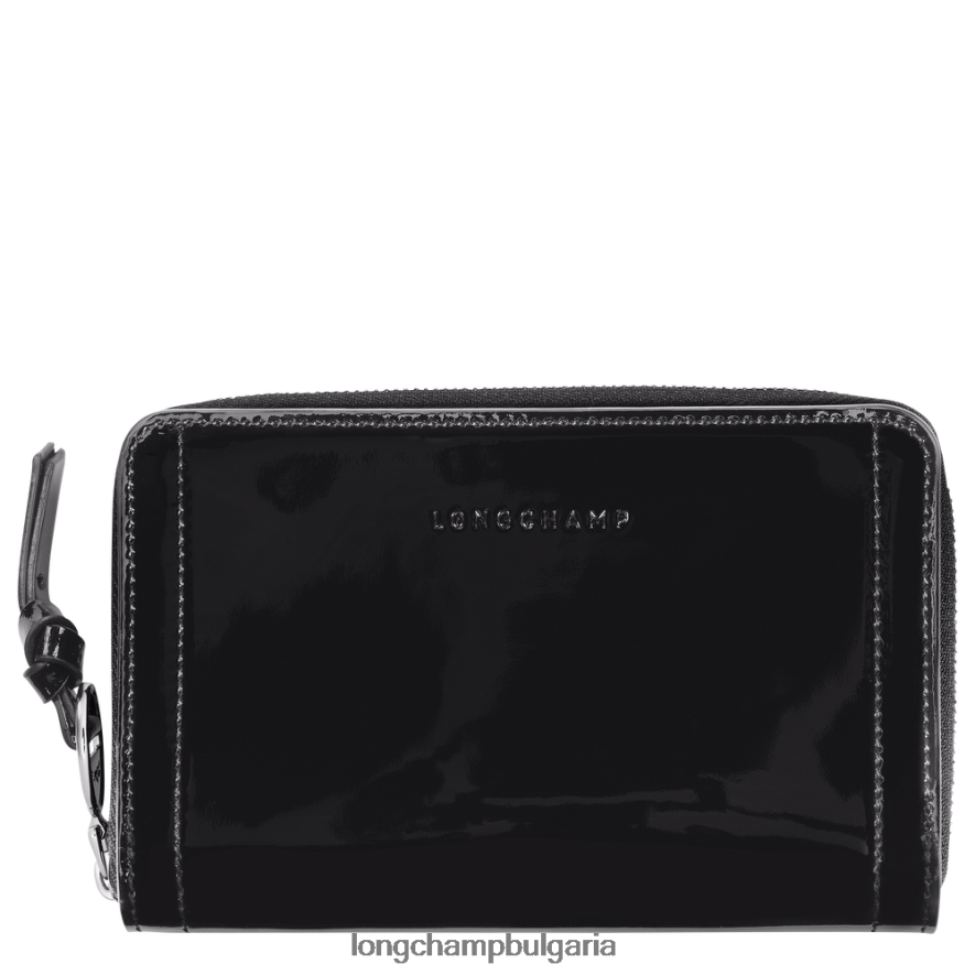 черен Жени портфейл за пощенска кутия кожени изделия Longchamp 6084PZ619