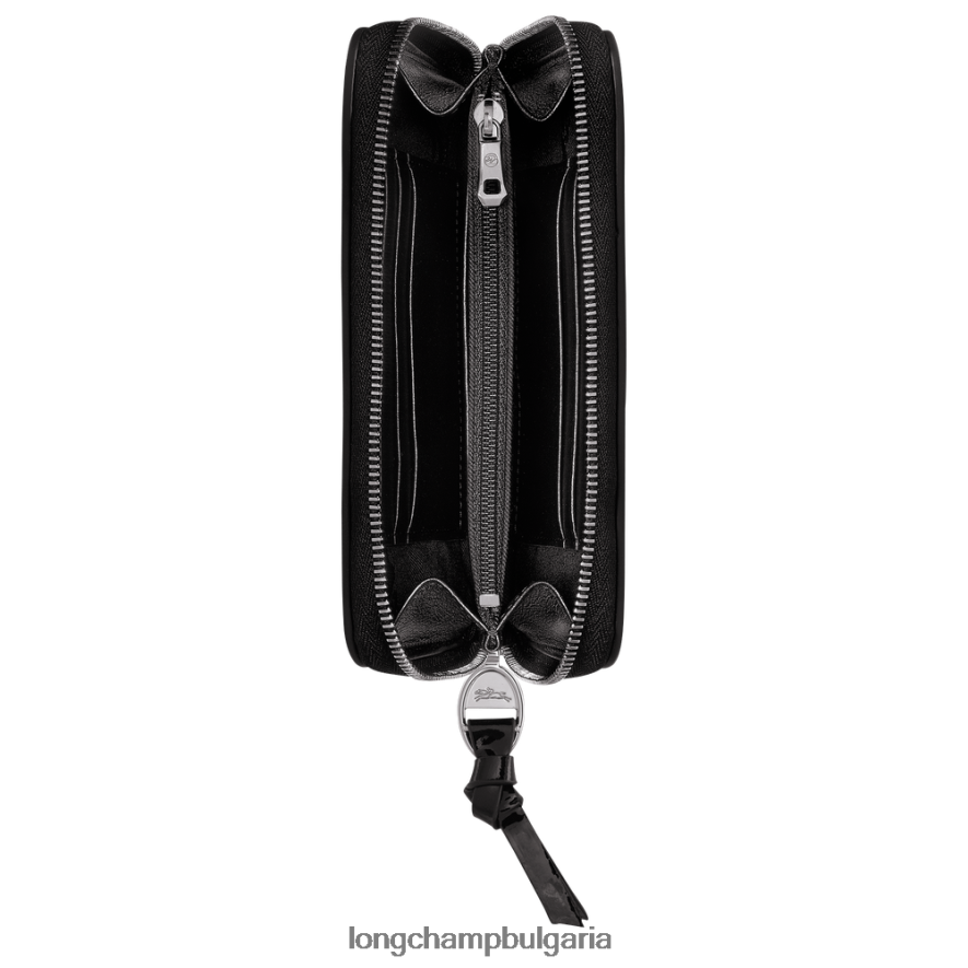 черен Жени портфейл за пощенска кутия кожени изделия Longchamp 6084PZ619
