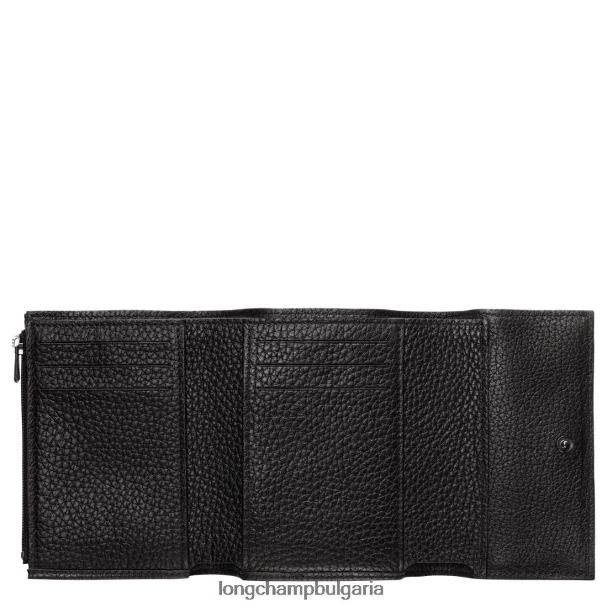 черен Жени компактен портфейл Roseau Essential кожени изделия Longchamp 6084PZ568
