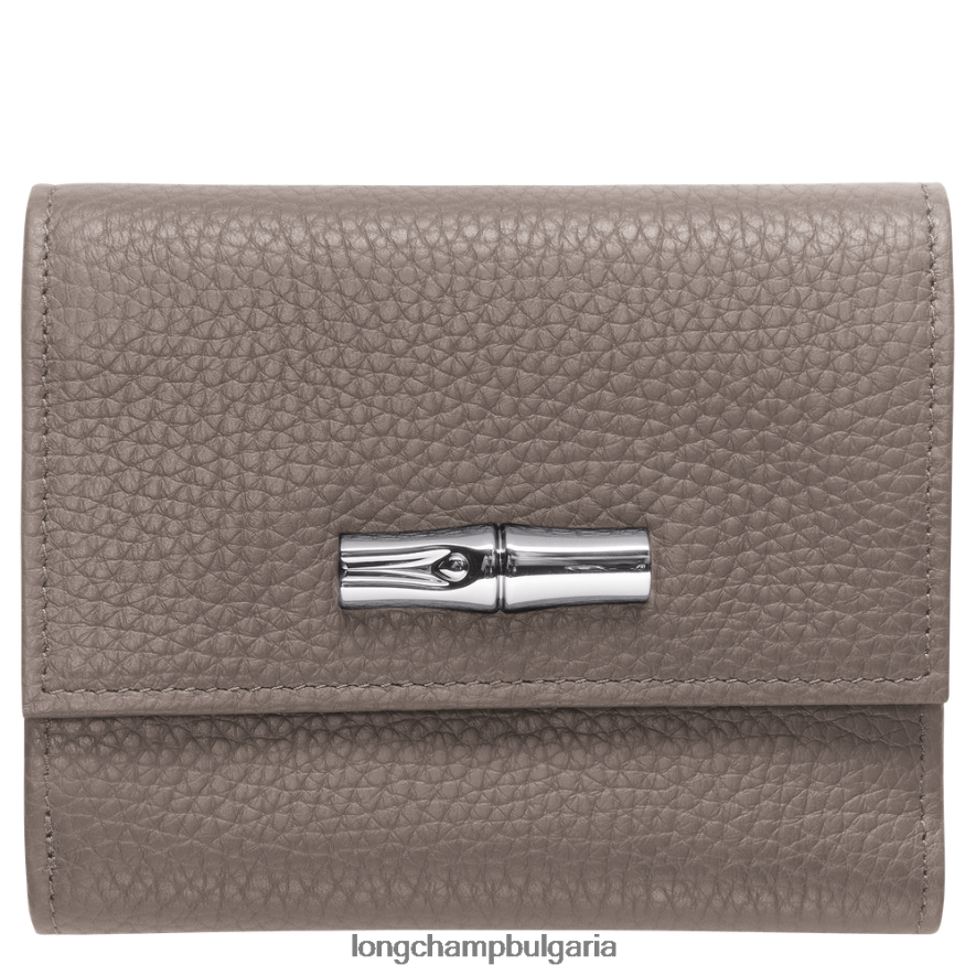 сиво Жени компактен портфейл Roseau Essential кожени изделия Longchamp 6084PZ570