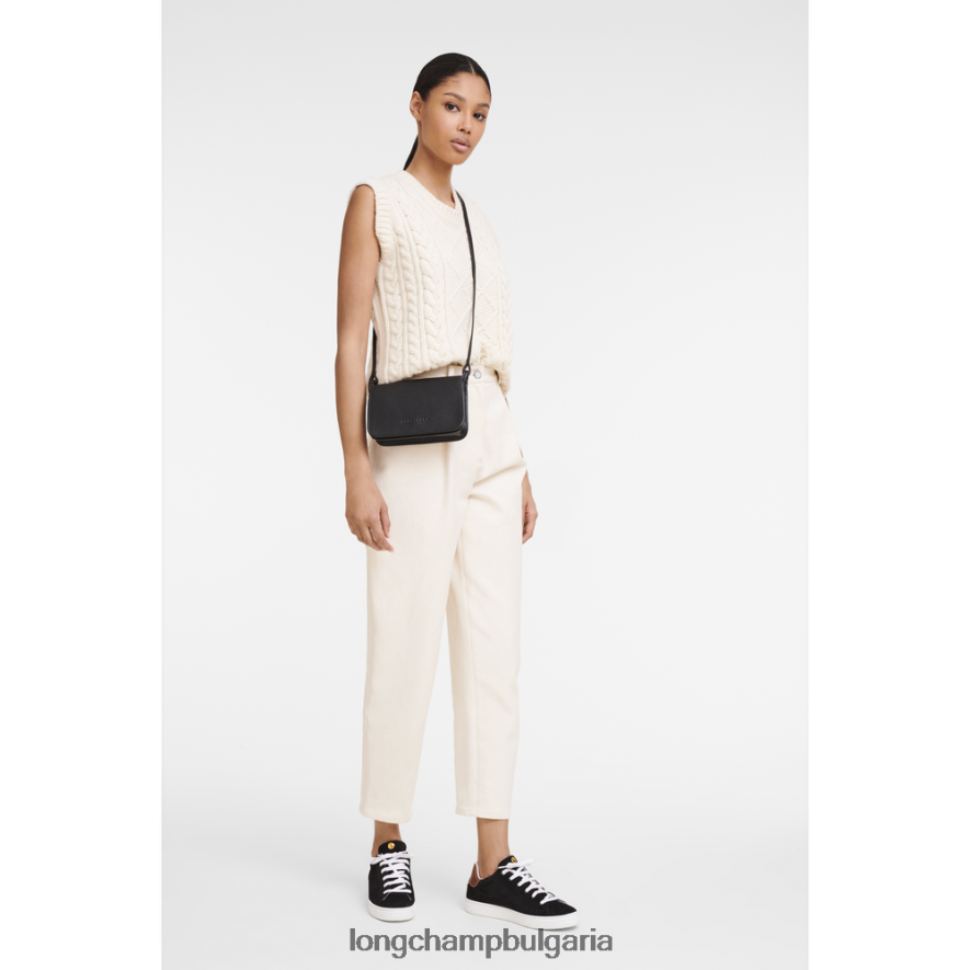 черен Жени le foulonne портфейл на верига кожени изделия Longchamp 6084PZ327